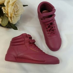 Reebok Freestyle Hi Tops Burgandy Sneakers